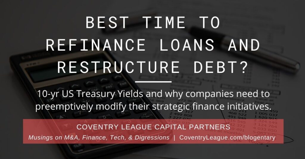 Best time to refinance loans and restructure debt. A snapshot of 10-year treasury yields and why companies need to be proactive.