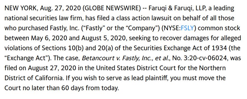 Class Action Lawsuit filed against Fastly by Faruqi