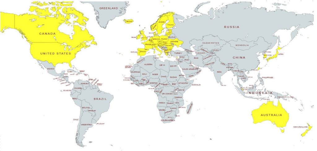Map of International Community that also sanctioned Russia