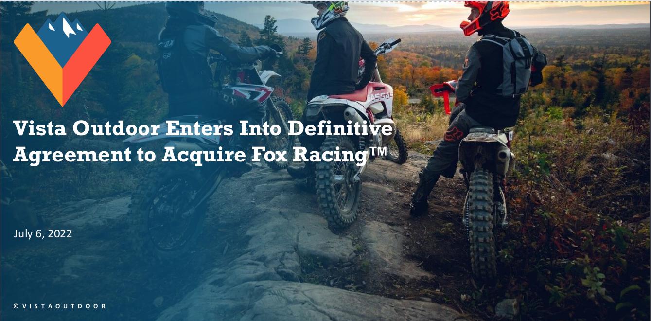 Vista Outdoor to Purchase Fox Racing for $540 Million